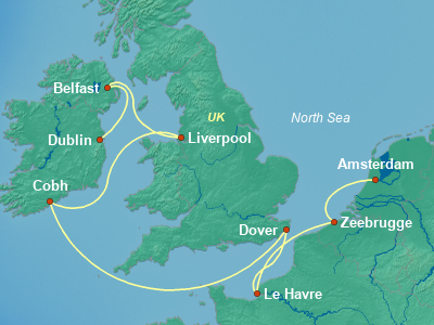 Europe , British Isles Cruise Itinerary Map