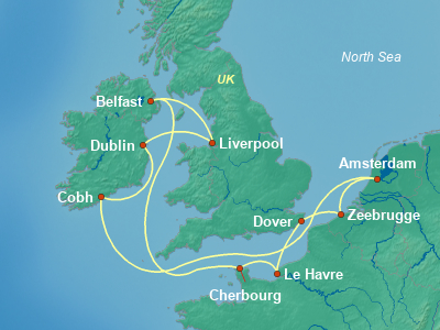 Europe , British Isles Cruise Itinerary Map