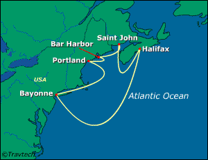 United States, Canada Eastern Cruise Itinerary Map