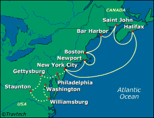 United States, Canada Eastern Cruise Itinerary Map