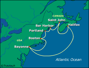 United States, Canada Eastern Cruise Itinerary Map