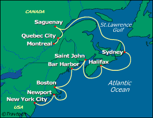 United States, Canada Eastern Cruise Itinerary Map
