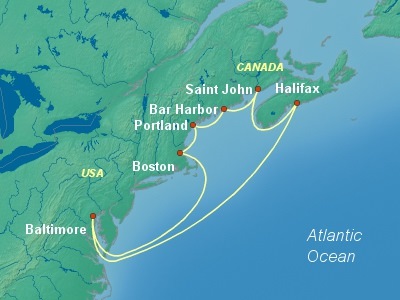 United States, Canada Eastern Cruise Itinerary Map