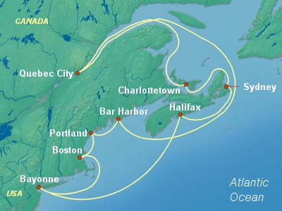 United States, Canada Eastern Cruise Itinerary Map