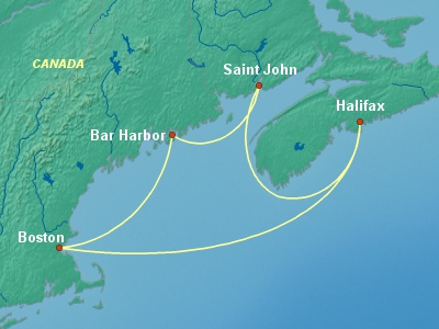 United States, Canada Eastern Cruise Itinerary Map