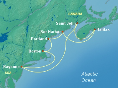 United States, Canada Eastern Cruise Itinerary Map