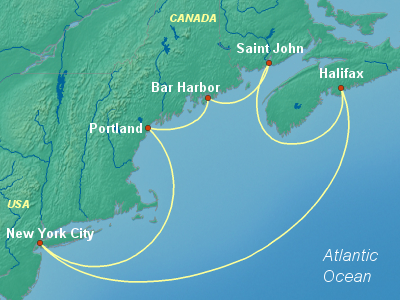 United States, Canada Eastern Cruise Itinerary Map