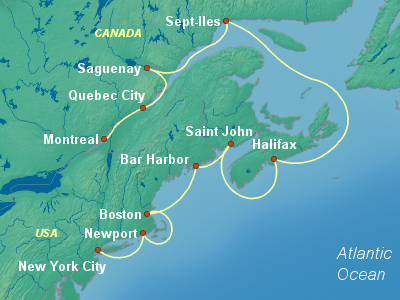 United States, Canada Eastern Cruise Itinerary Map
