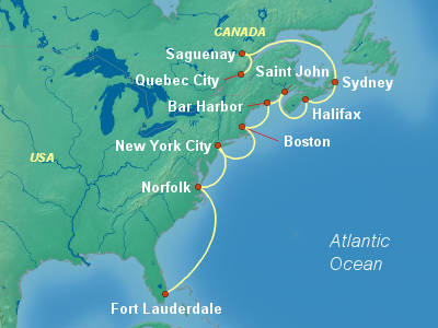 United States, Canada Eastern Cruise Itinerary Map
