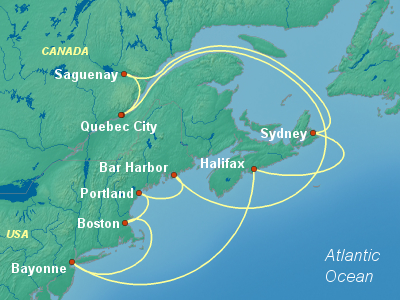 United States, Canada Eastern Cruise Itinerary Map