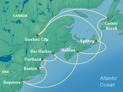 United States, Canada Eastern Cruise Itinerary Map
