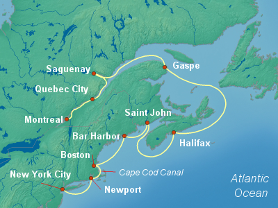 United States, Canada Eastern Cruise Itinerary Map