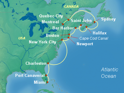 United States, Canada Eastern Cruise Itinerary Map