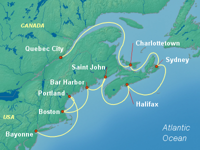 United States, Canada Eastern Cruise Itinerary Map