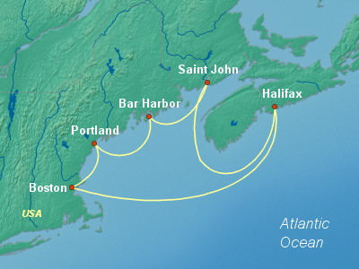 United States, Canada Eastern Cruise Itinerary Map