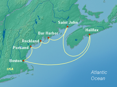 United States, Canada Eastern Cruise Itinerary Map