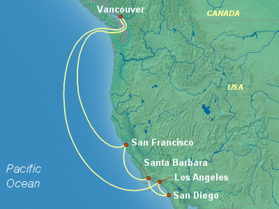 United States, Canada Cruise Itinerary Map