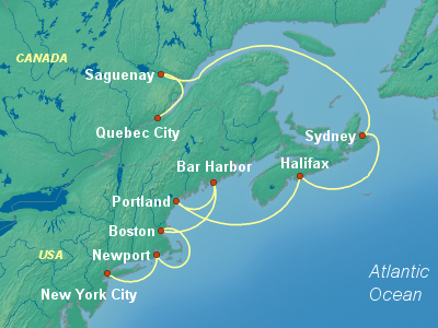 United States, Canada Eastern Cruise Itinerary Map