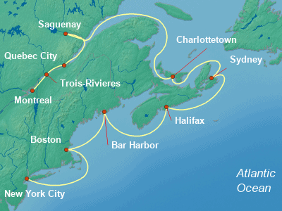 United States, Canada Eastern Cruise Itinerary Map