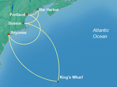 United States, Canada Eastern Cruise Itinerary Map