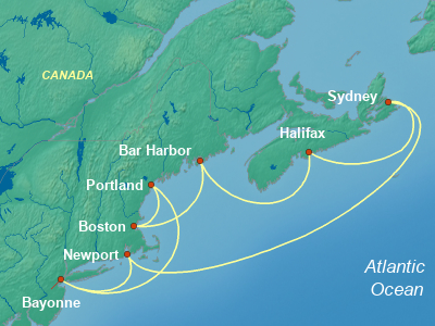 United States, Canada Eastern Cruise Itinerary Map