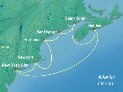 United States, Canada Eastern Cruise Itinerary Map