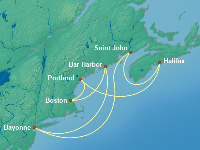 United States, Canada Eastern Cruise Itinerary Map