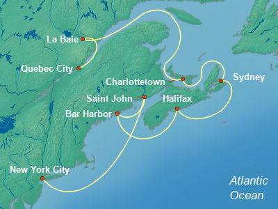 United States, Canada Eastern Cruise Itinerary Map