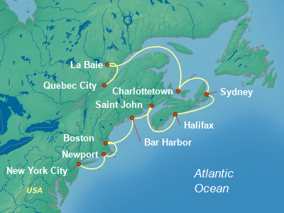 United States, Canada Eastern Cruise Itinerary Map