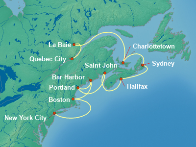 United States, Canada Eastern Cruise Itinerary Map