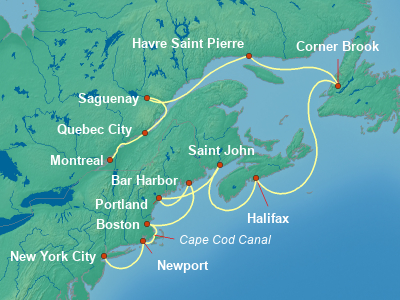 United States, Canada Eastern Cruise Itinerary Map