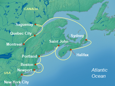 United States, Canada Eastern Cruise Itinerary Map