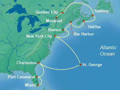 United States, Canada Eastern Cruise Itinerary Map