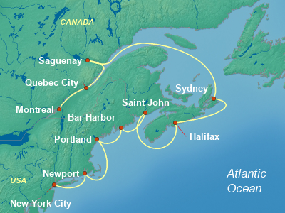 United States, Canada Eastern Cruise Itinerary Map