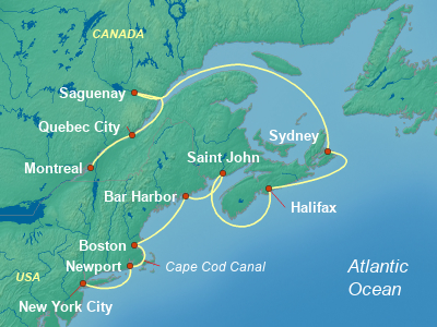 United States, Canada Eastern Cruise Itinerary Map