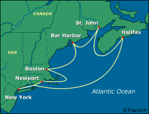 United States, Canada Eastern Cruise Itinerary Map