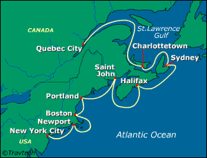 United States, Canada Eastern Cruise Itinerary Map