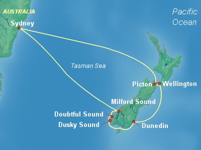 Australia, New Zealand Cruise Itinerary Map