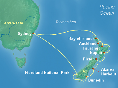 Australia, New Zealand Cruise Itinerary Map