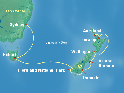 Australia, New Zealand Cruise Itinerary Map