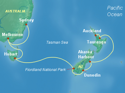 Australia, New Zealand Cruise Itinerary Map