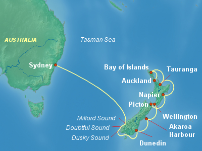 Australia, New Zealand Cruise Itinerary Map