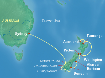 Australia, New Zealand Cruise Itinerary Map