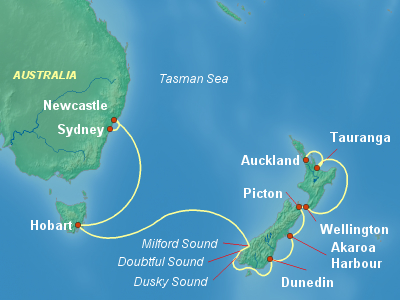 Australia, New Zealand Cruise Itinerary Map