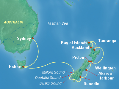 Australia, New Zealand Cruise Itinerary Map