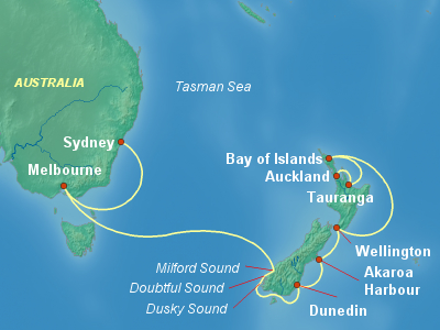 Australia, New Zealand Cruise Itinerary Map