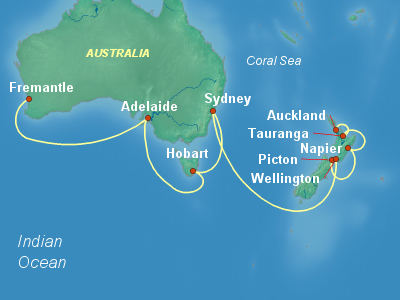 Australia, New Zealand Cruise Itinerary Map