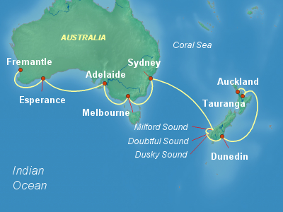 Australia, New Zealand Cruise Itinerary Map