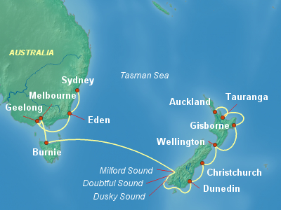 Australia, New Zealand Cruise Itinerary Map