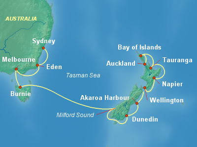 Australia, New Zealand Cruise Itinerary Map